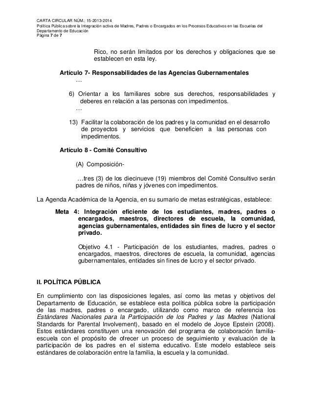 Carta circular 15-2013-2014 / Padres o encargados