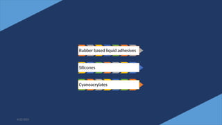 69
6/22/2022
Rubber based liquid adhesives
Silicones
Cyanoacrylates
 