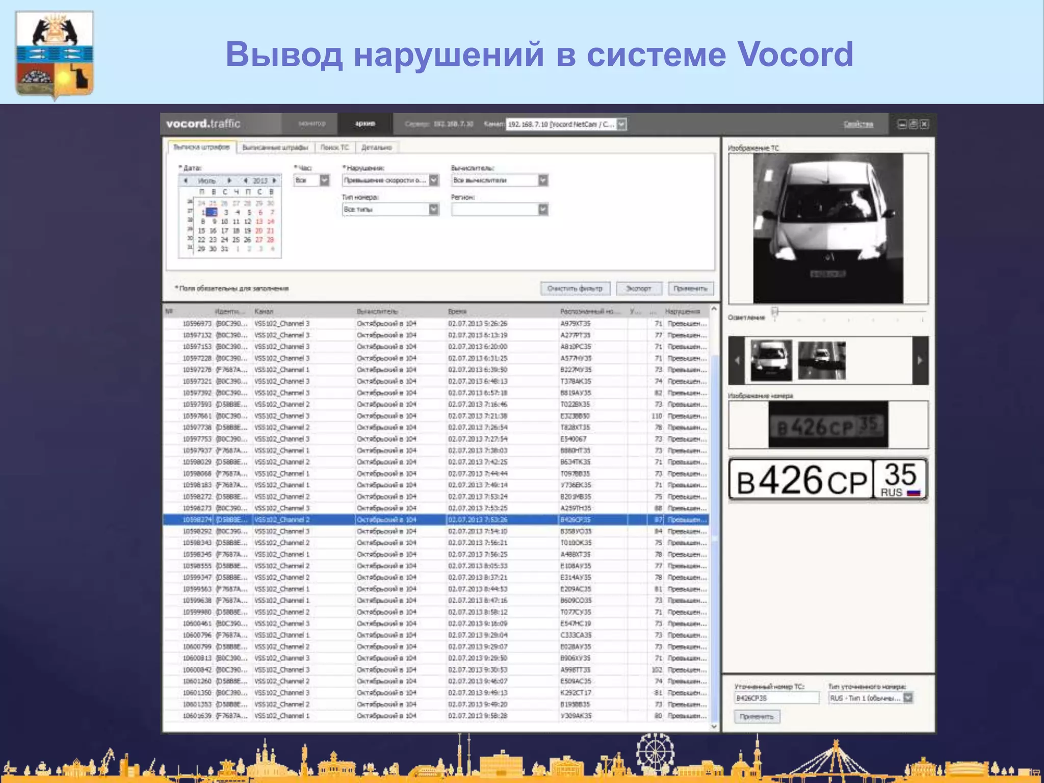 Вывод нарушений в системе Vocord
 