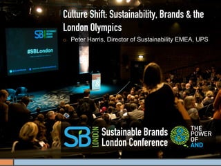 Culture Shift: Sustainability, Brands & the
London Olympics
¡    Peter Harris, Director of Sustainability EMEA, UPS




                 Sustainable Brands
                 London Conference
 