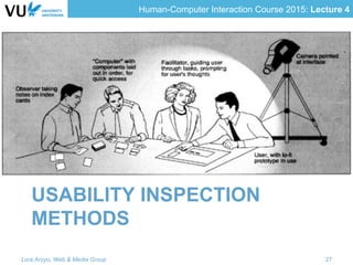 Human-Computer Interaction Course 2015: Lecture 4
USABILITY INSPECTION
METHODS
Lora Aroyo, Web & Media Group 27
 