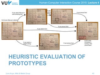 Human-Computer Interaction Course 2015: Lecture 4
HEURISTIC EVALUATION OF
PROTOTYPES
Lora Aroyo, Web & Media Group 43
 