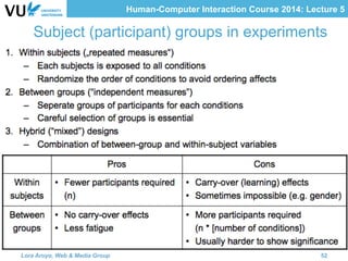 Human-Computer Interaction Course 2014: Lecture 5
Subject (participant) groups in experiments
Lora Aroyo, Web & Media Group 52
 