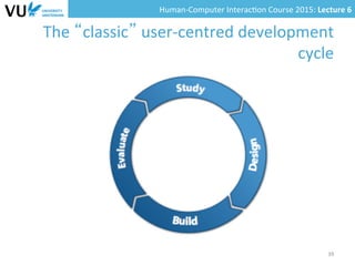 Human-­‐Computer	
  Interac0on	
  Course	
  2015:	
  Lecture	
  6	
  	
  
The	
  “classic”	
  user-­‐centred	
  development	
  
cycle	
  
39	
  
 