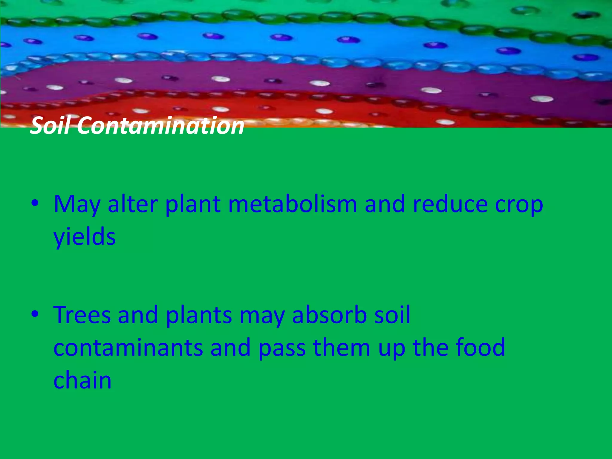 Environmental Pollution Effects on Trees and Plants Air Pollution Acid rain can kill trees, destroy the leaves of plants, can infiltrate soil by making it unsuitable for purposes of nutrition and habitation 