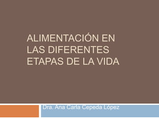 ALIMENTACIÓN EN
LAS DIFERENTES
ETAPAS DE LA VIDA
Dra. Ana Carla Cepeda López
 