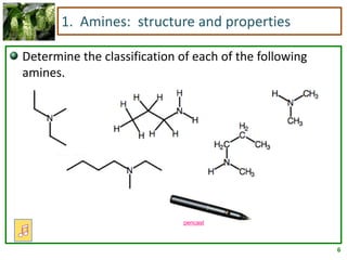 6
1. Amines: structure and properties
Determine the classification of each of the following
amines.
pencast
 