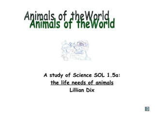 A study of Science SOL 1.5a: the life needs of animals Lillian Dix Animals of theWorld 