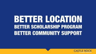 BETTER LOCATION
BETTER SCHOLARSHIP PROGRAM
BETTER COMMUNITY SUPPORT
 