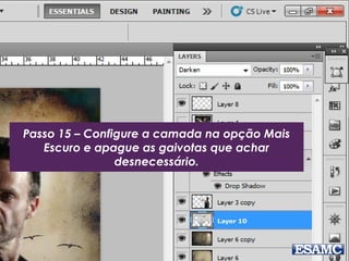 Passo 15 – Configure a camada na opção Mais
Escuro e apague as gaivotas que achar
desnecessário.
 