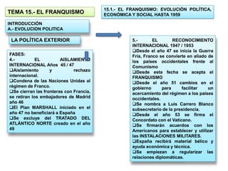 15.1.- EL FRANQUISMO: EVOLUCIÓN POLÍTICA,
TEMA 15.- EL FRANQUISMO                  ECONÓMICA Y SOCIAL HASTA 1959

INTRODUC...