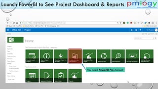 Launch PowerBI to See Project Dashboard & Reports
You need PowerBI Pro Account
 