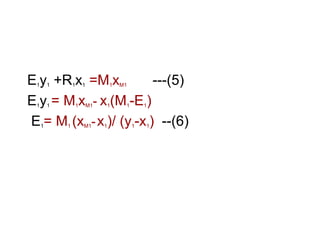 E1y1 +R1x1 =M1xM1 ---(5)
E1y1 = M1xM1- x1(M1-E1)
E1= M1 (xM1-x1)/ (y1-x1) --(6)
 