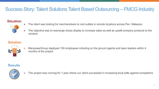 Success Story: Talent Solutions Talent Based Outsourcing – FMCG Industry
Situation
 The client was looking for merchandis...