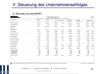 40
V. Steuerung des Unternehmenserfolges
2. Wie lese ich eine BWA?
 