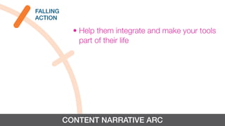 FALLING
ACTION
• Help them integrate and make your tools
part of their life
CONTENT NARRATIVE ARC
 
