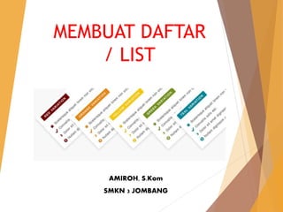 MEMBUAT DAFTAR
/ LIST
AMIROH, S.Kom
SMKN 3 JOMBANG
 
