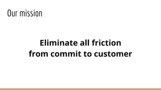 Eliminate all friction
from commit to customer
Our mission
 