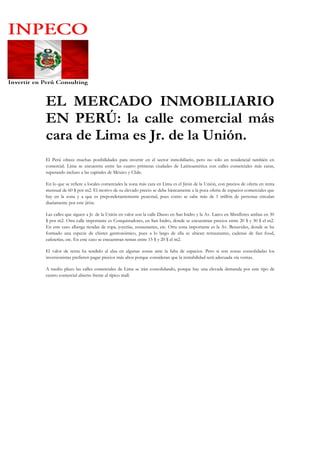 PORQUE INVERTIR EN EL MERCADO INMOBILIARIO DE PERU LA CALLE COMERCIAL MÁS CARA DE LIMA