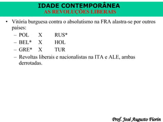 Vitória burguesa contra o absolutismo na FRA alastra-se por outros países: POL X RUS* BEL* X HOL GRE* X TUR Revoltas liberais e nacionalistas na ITA e ALE, ambas derrotadas. 