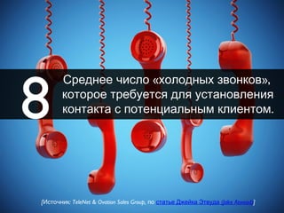 « »,Среднее число холодных звонков
которое требуется для установления
.контакта с потенциальным клиентом
[ : TeleNet & Ova...