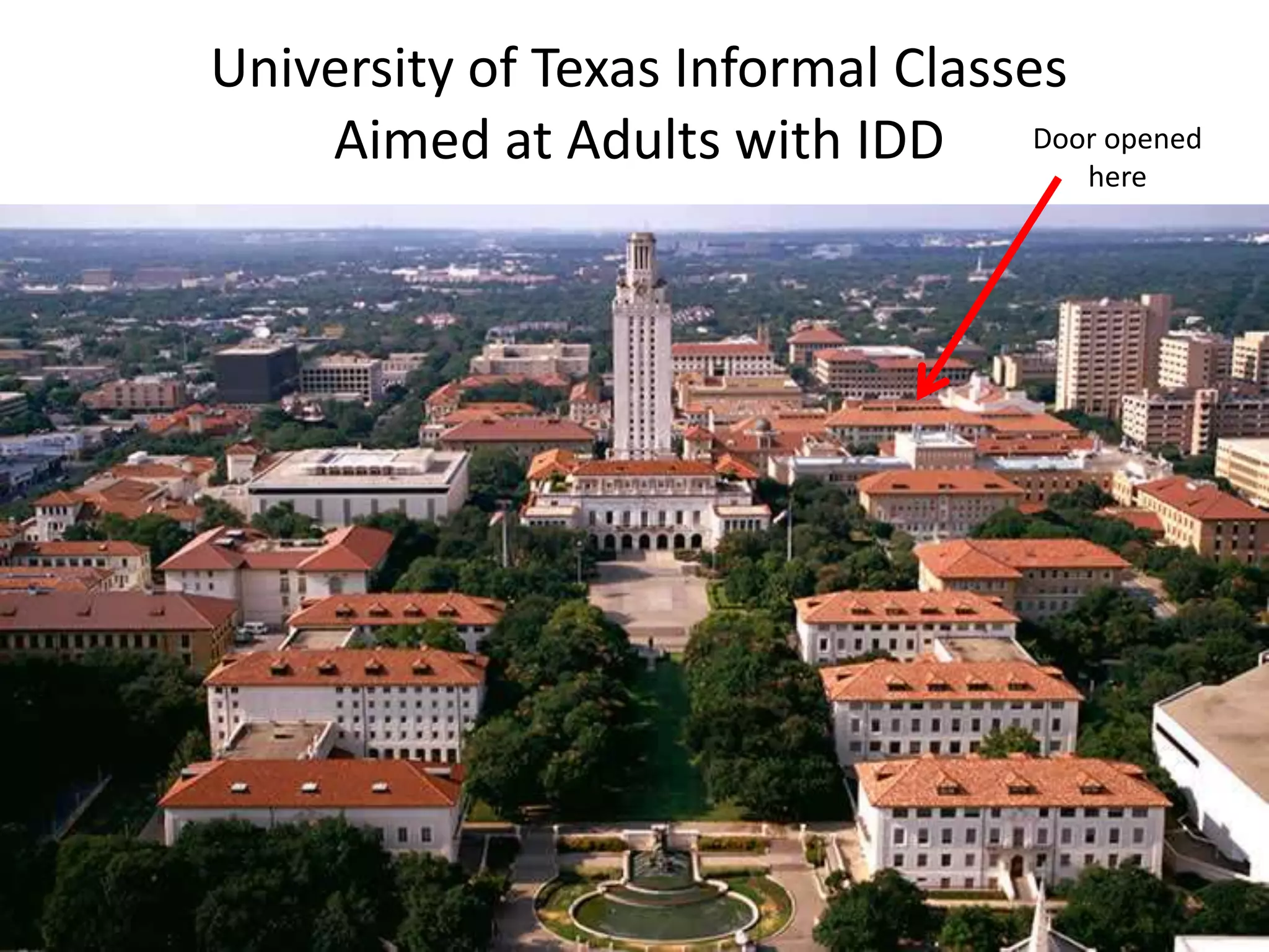 University of Texas Informal Classes
Aimed at Adults with IDD Door opened
here
 