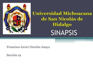 Universidad Michoacana
                    de San Nicolás de
                         Hidalgo
                                 SINAPSIS
Francisco Javier Ornelas Anaya

Sección 19
 