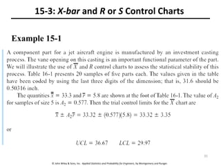 © John Wiley & Sons, Inc. Applied Statistics and Probability for Engineers, by Montgomery and Runger.
15-3: X-bar and R or S Control Charts
Example 15-1
31
 