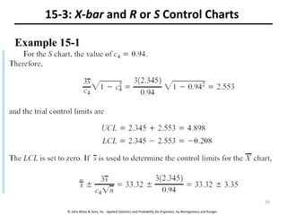 © John Wiley & Sons, Inc. Applied Statistics and Probability for Engineers, by Montgomery and Runger.
15-3: X-bar and R or S Control Charts
Example 15-1
35
 
