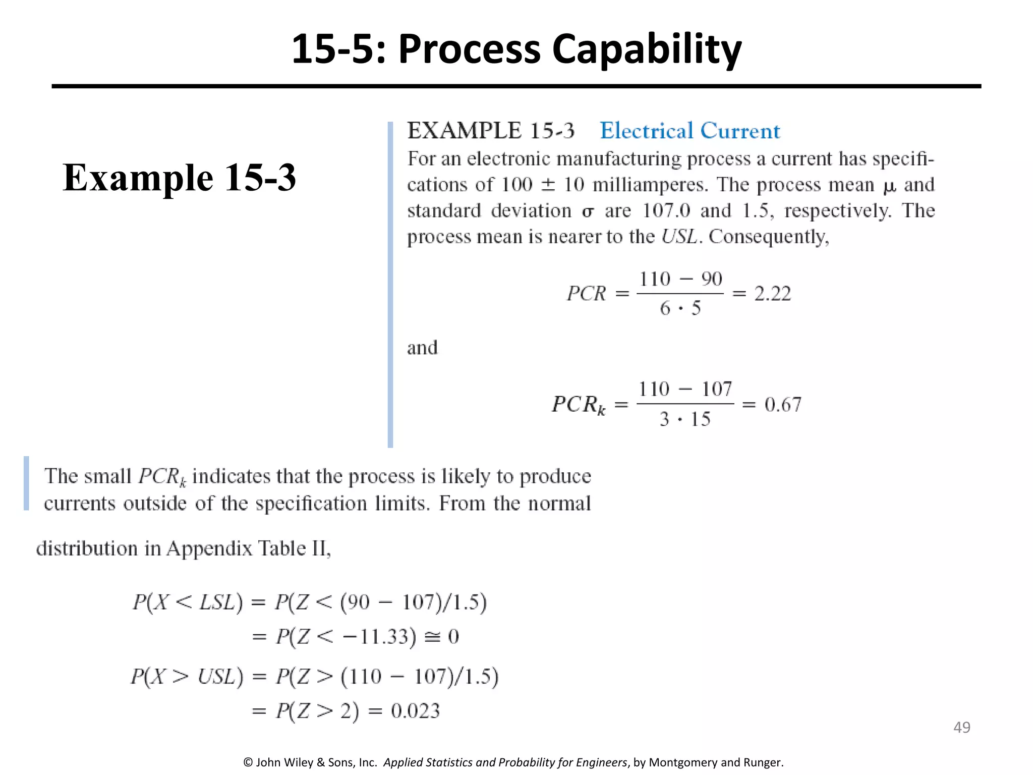 © John Wiley & Sons, Inc. Applied Statistics and Probability for Engineers, by Montgomery and Runger.
15-5: Process Capability
Example 15-3
49
 