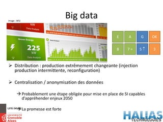 Big data
 Distribution : production extrêmement changeante (injection
production intermittente, reconfiguration)
 Centralisation / anonymisation des données
Probablement une étape obligée pour mise en place de SI capables
d’appréhender enjeux 2050
La promesse est forte
E A G OK
8 7 = 5  3
image : WSJ
 