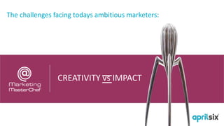 The challenges facing todays ambitious marketers:
CREATIVITY vs IMPACT
 