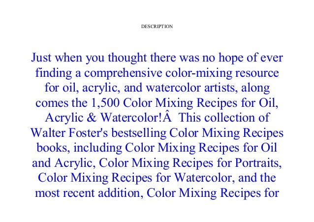 1 500 Color Mixing Recipes For Oil Acrylic Watercolor Achieve Pre
