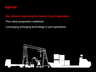 4
Agenda
Key drivers impacting the future of port operators
Port value proposition redefined
Leveraging emerging technology in port operations
 