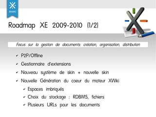 Roadmap XE 2009-2010 (1/2)
  Focus sur la gestion de documents: création, organisation, distribution
      P2P/Offline
  ✔...