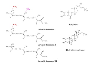 CH2
CH2
CH3
CH3
CH3
CH3
CH3
CH2
O
O
O
C
C
C
H
H
H
C CH2
C
CH3
CH3
CH2
CH2
CH3
CH3
CH3
CH3
CH3
CH2
O
O
O
C
C
C
H
H
H
C CH2
C
CH3
CH2
CH2
CH3
CH3
CH3
CH3
CH3
CH2
O
O
O
C
C
C
H
H
H
C CH2
C
Ecdysone
Juvenile hormone I
Juvenile hormone II
Juvenile hormone III
20-Hydroxyecdysone
 