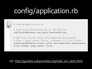 config/application.rb
ref: http://guides.rubyonrails.org/rails_on_rack.html
 