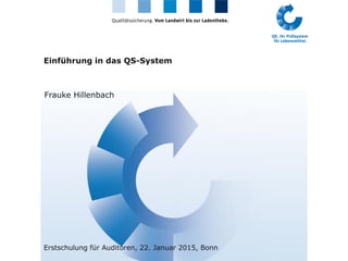 Einführung in das QS-System
Frauke Hillenbach
Erstschulung für Auditoren, 22. Januar 2015, Bonn
 