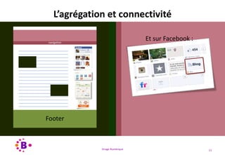 Virage Numérique 11
L’agrégation et connectivité
Image + message
navigation
Footer
Et sur Facebook :
 