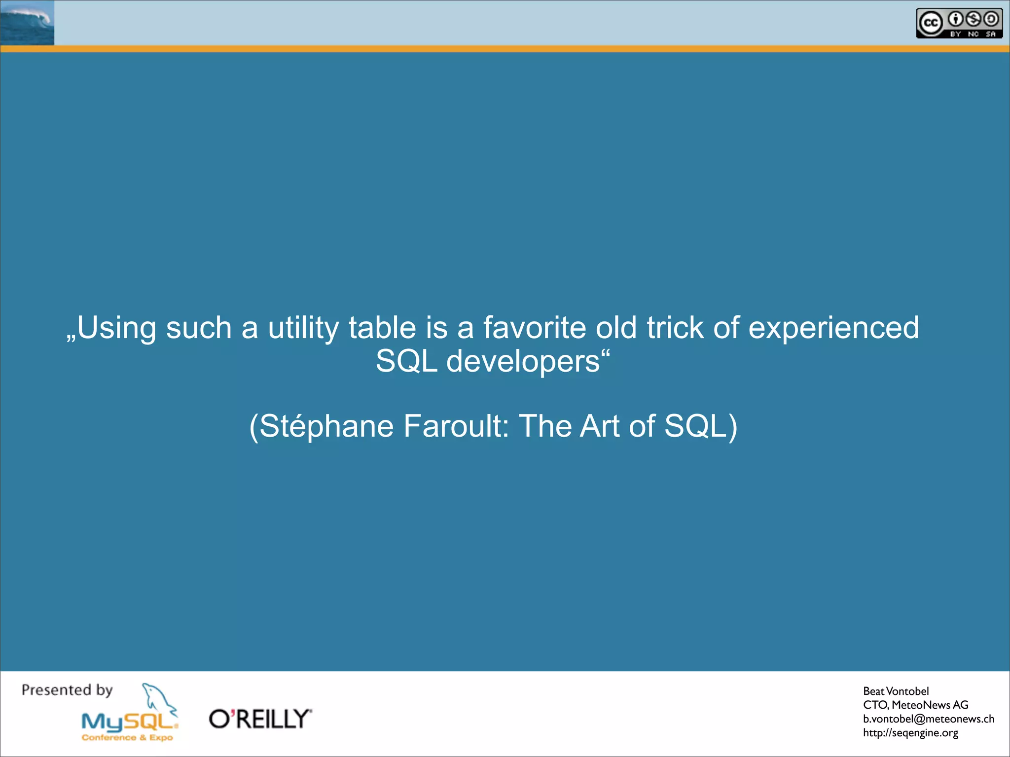 Solving Common Sql Problems With The Seq Engine