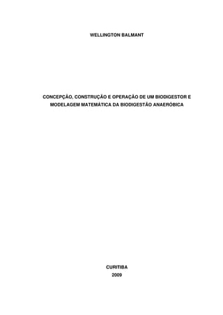 WELLINGTON BALMANT
CONCEPÇÃO, CONSTRUÇÃO E OPERAÇÃO DE UM BIODIGESTOR E
MODELAGEM MATEMÁTICA DA BIODIGESTÃO ANAERÓBICA
CURITIBA
2009
 
