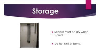 Storage
 Scopes must be dry when
stored.
 Do not kink or bend.
 