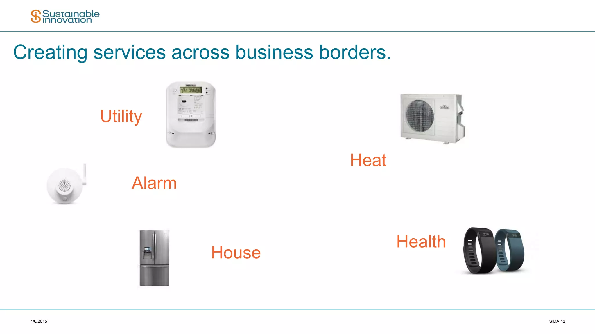 4/6/2015 SIDA 12
Creating services across business borders.
Utility
Health
Heat
Alarm
House
 