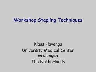Workshop Stapling Techniques Klaas Havenga University Medical Center Groningen The Netherlands 