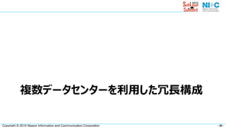 - 20 -Copyright © 2015 Nippon Information and Communication Corporation
複数データセンターを利用した冗長構成
 