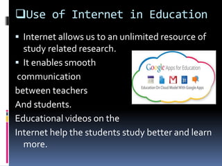 history of internet and usage of internet in education and communication