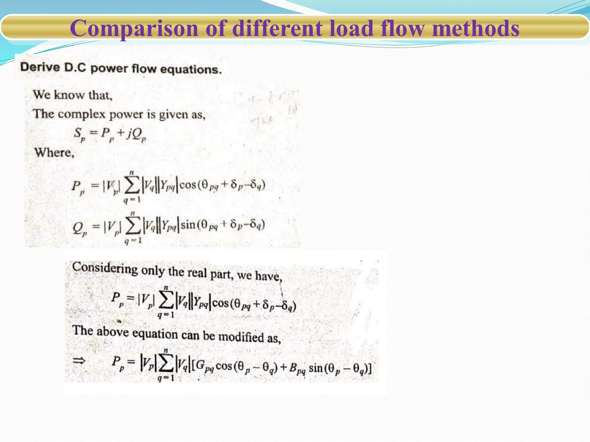 Comparison of different load flow methods
 