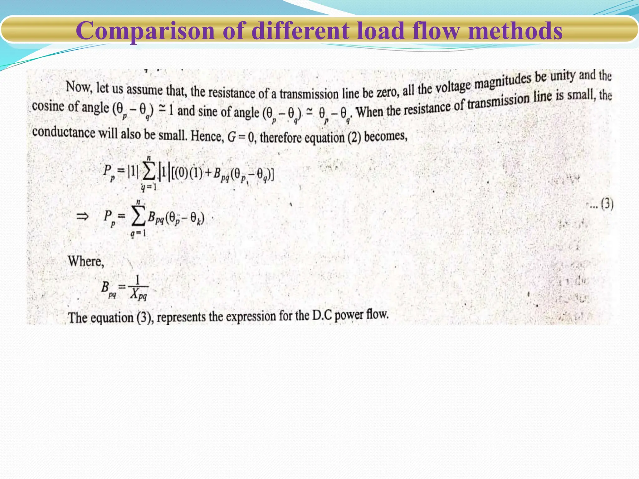 Comparison of different load flow methods
 