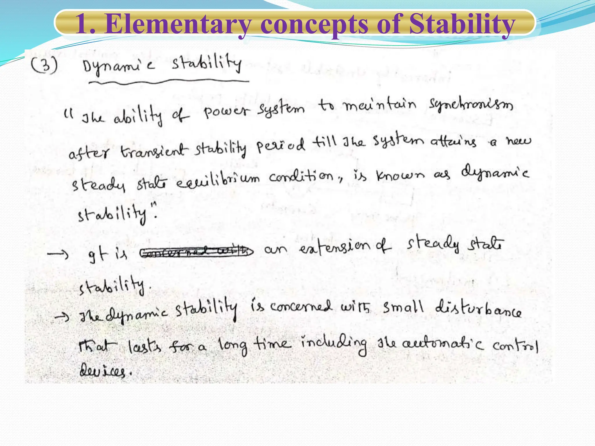 1. Elementary concepts of Stability
 