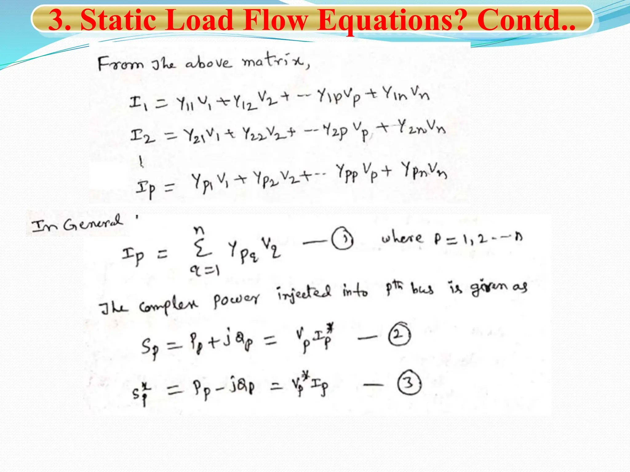 3. Static Load Flow Equations? Contd..
 